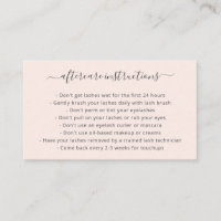 Elegant Script Blush Pink Lash Aftercare Lashes Business Card
