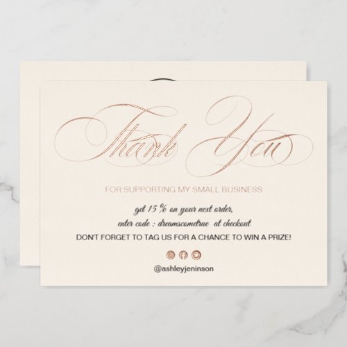 Elegant script blush pink logo order thank you foil invitation