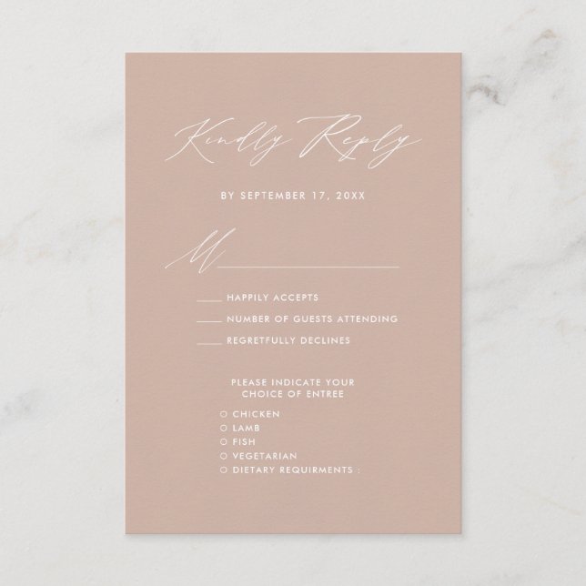 Elegant Script Blush Pink Minimalist Wedding RSVP Enclosure Card (Front)