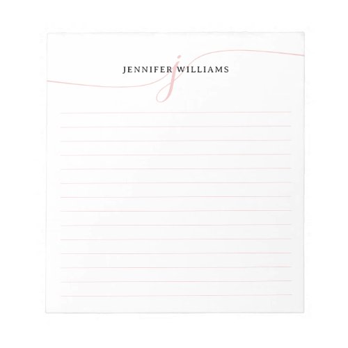 Elegant Script Blush Pink Modern Monogram Lined Notepad