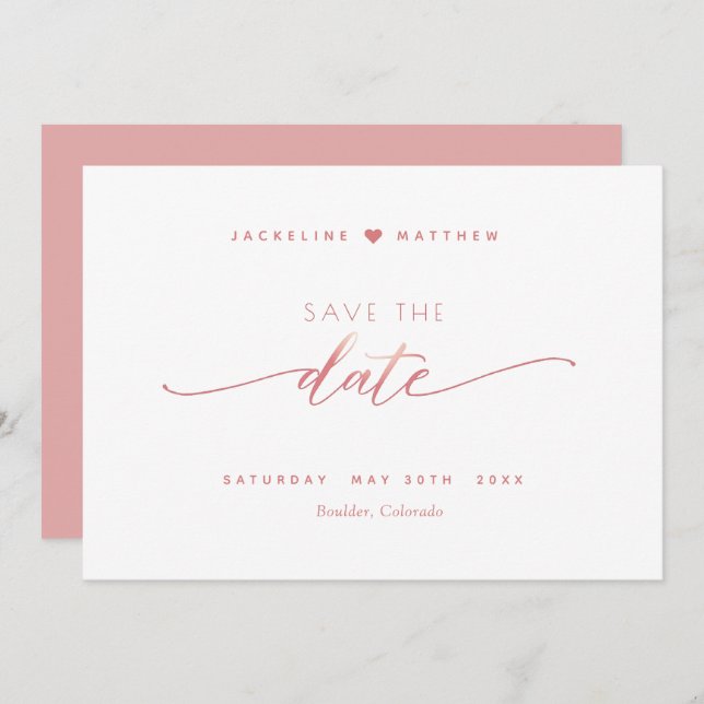 Elegant Script, Blush Pink, Simple Wedding Save The Date (Front/Back)