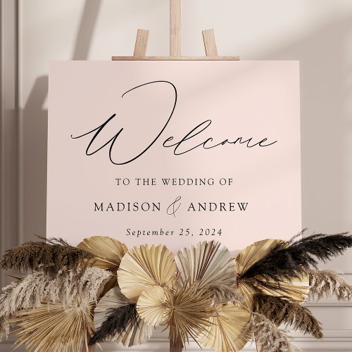 Elegant Script Blush Pink Wedding Welcome Sign