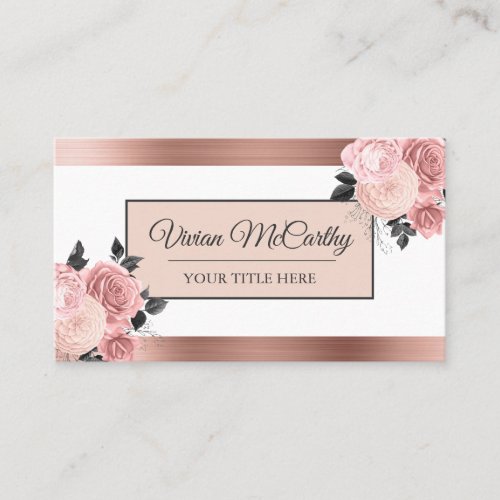 Elegant Script Blush Rose Floral  Foil  Business Card