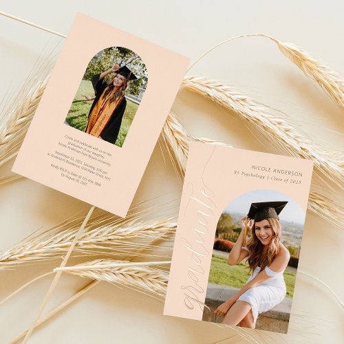 Elegant Script Boho Graduation Arch Photo Foil Invitation