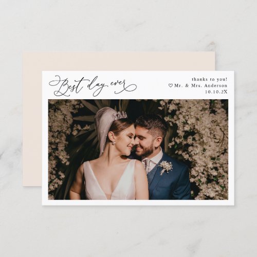 Elegant Script Boho Neutral Blush Wedding Photo Thank You Card - Designed to coordinate with our Stylish Script wedding collection, this customizable Flat Photo Thank You card features an elegant script with heart thank you text on the front and option to add a custom message on the back. Matching items available.