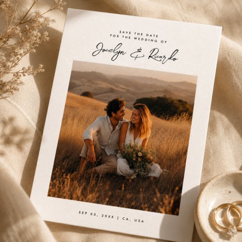Elegant Script Boho Photo Budget Save the Date