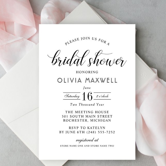 Elegant Script Bold Date Wedding Bridal Shower Invitation (Creator Uploaded)