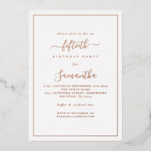 Elegant Script Border 50th Birthday Party Luxury Foil Invitation