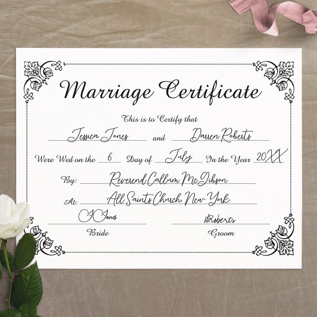 Elegant Script Border Filled Marriage Certificate (Elegant Script Border Filled Marriage Certificate)