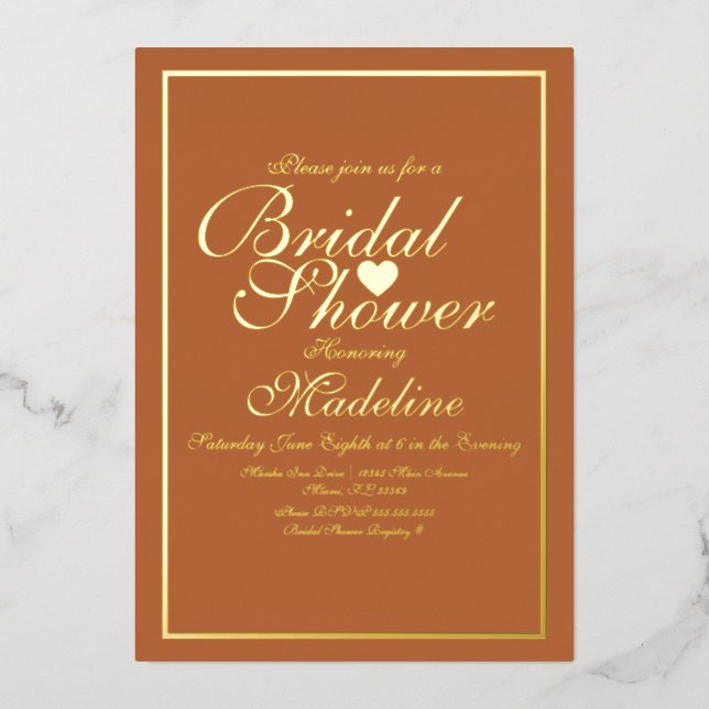 Elegant Script Border Heart Bridal Shower Foil Inv Invitation (Front)