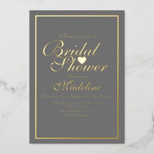 Elegant Script Border Heart Bridal Shower  Foil Invitation