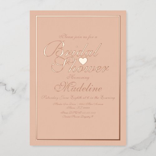 Elegant Script Border Heart Bridal Shower Foil Invitation