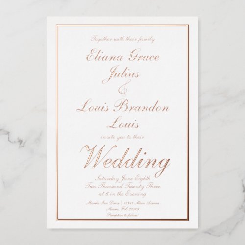 Elegant Script Border Wedding Pressed  Foil Invitation