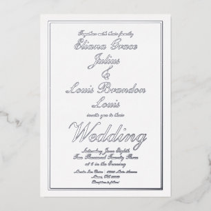 Elegant Script Border Wedding Pressed Silver Foil Invitation