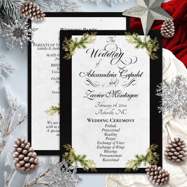 Elegant Script & Botanical - Black Wedding Program (Creator Uploaded)