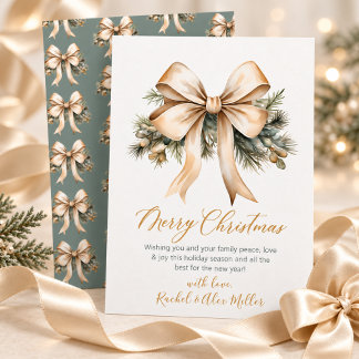 Elegant Script Botanical Bow Non Photo Christmas Holiday Card