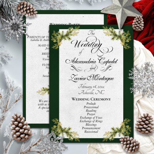 Elegant Script & Botanical - Emerald Wedding Program