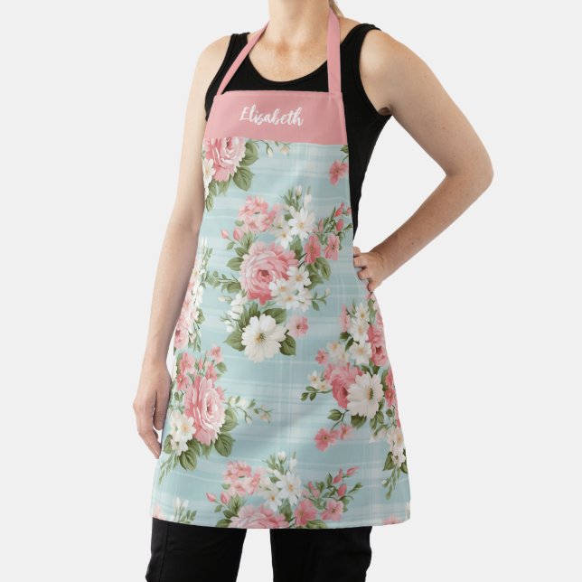 Elegant Script Botanical Floral Apron (Insitu)