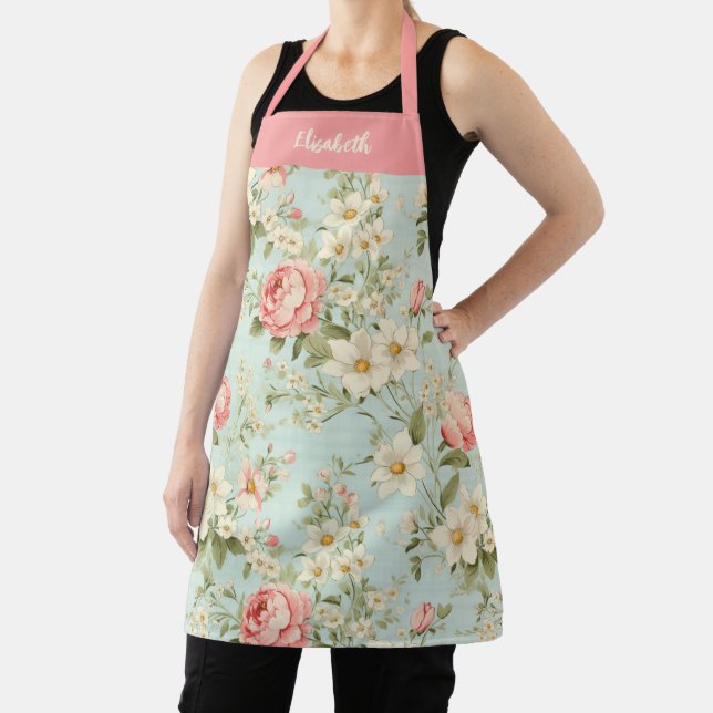 Elegant Script Botanical Floral Apron (Insitu)