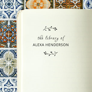 Elegant Script Botanical From The Library Of Book Rubber Stamp