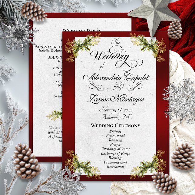Elegant Script & Botanical - Red Wedding Program (Creator Uploaded)