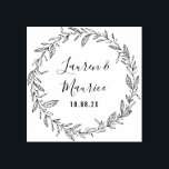 elegant script botanical wreath wedding rubber stamp<br><div class="desc">elegant script and a botanical wreath. The text and colors can be personalized.</div>