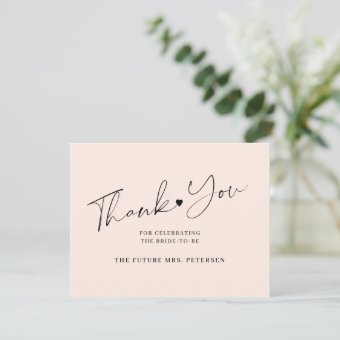 Elegant script bridal shower blush pink thank you card | Zazzle