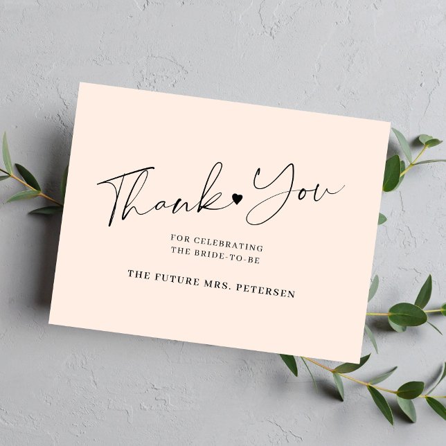 Elegant script bridal shower blush pink thank you card (Creator Uploaded)
