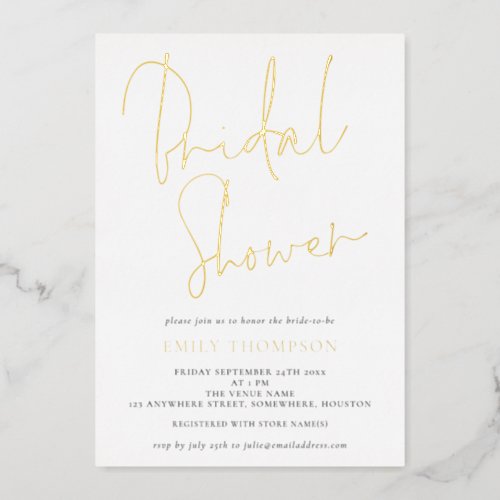 Elegant Script Bridal Shower Classy Real Foil Invitation