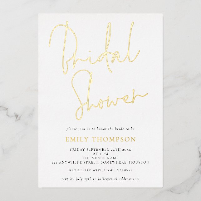 Elegant Script Bridal Shower Classy Real Foil Invitation (Front)