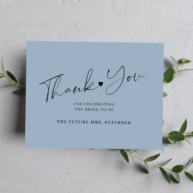 Elegant script bridal shower dusty blue thank you card (Creator Uploaded)