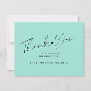 Elegant script bridal shower sea glass green thank you card