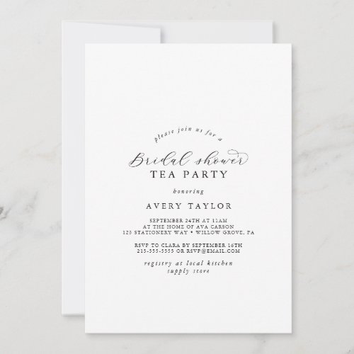 Elegant Script Bridal Shower Tea Party Invitation