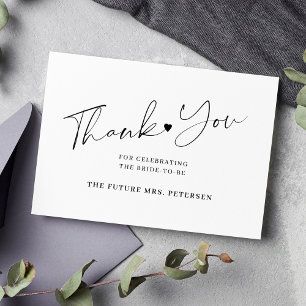 Elegant script bridal shower white black thank you card