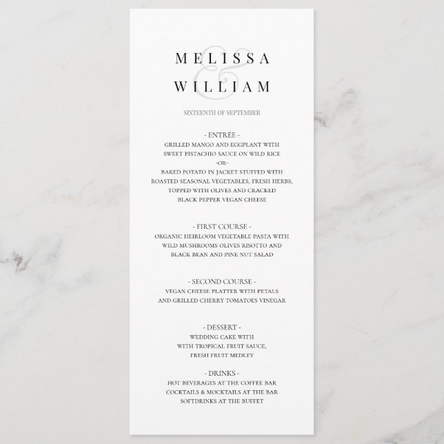 Elegant Script Bride and Groom Ampersand Wedding Menu (Front)