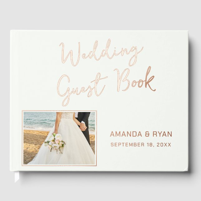 Elegant Script Bride Groom Photo Wedding  Foil Guest Book (Front)