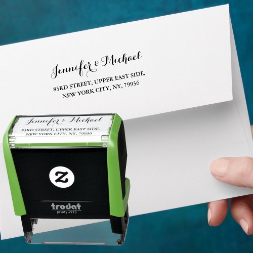 Elegant Script Bride Groom Weddings Return Address Self_inking Stamp