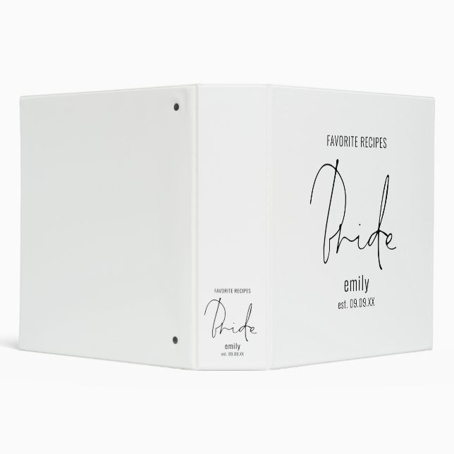 Elegant Script Bride Name Date Recipe  3 Ring Binder (Background)