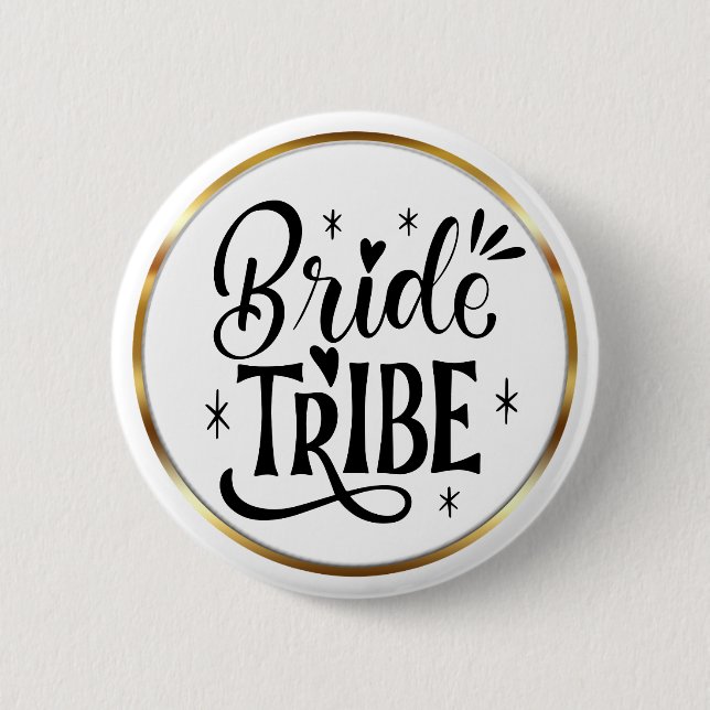 Elegant Script Bride Tribe Gold Frame Button (Front)