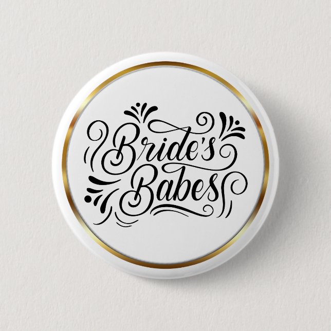 Elegant Script Bride's Babes Gold Frame Button (Front)