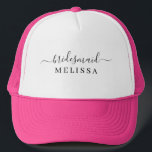 Elegant Script Bridesmaid Name Trucker Hat<br><div class="desc">Elegant Script Bridesmaid Hat. Features trendy and stylish script font,  personalize with bridesmaid name.</div>