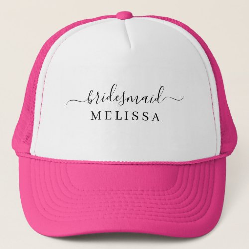 Elegant Script Bridesmaid Name Trucker Hat