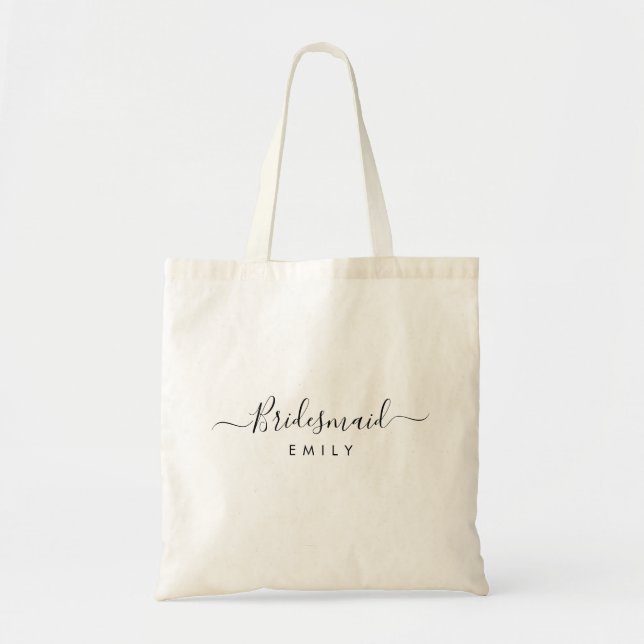Elegant Script Bridesmaid Personalized Name Tote Bag (Front)