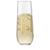 Elegant Script Bridesmaid Stemless Champagne Glass (Front)
