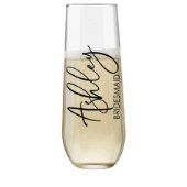 Elegant Script Bridesmaid Stemless Champagne Glass (Front)