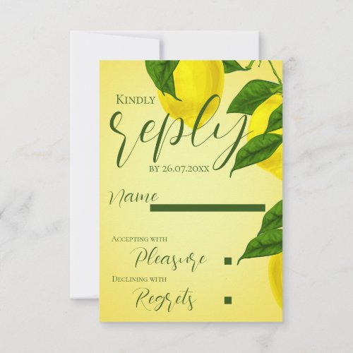 Elegant Script Bright Yellow Citrus Wedding  RSVP Card