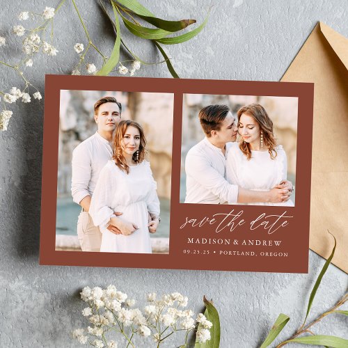 Elegant Script Brown 2 Photo Save The Date