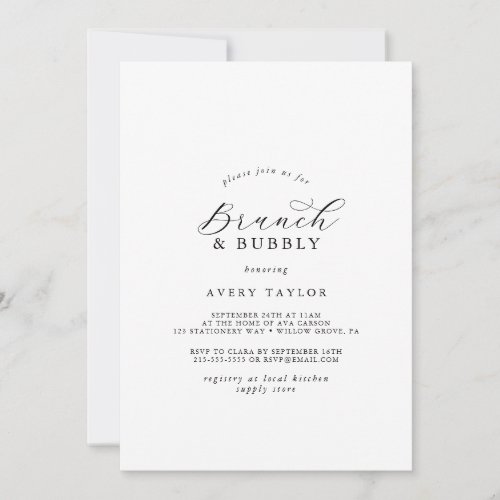 Elegant Script Brunch and Bubbly Bridal Shower Invitation
