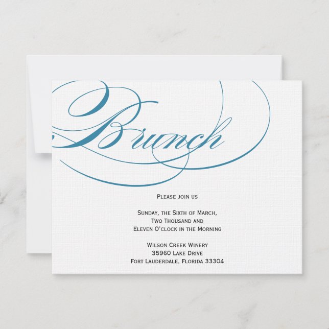 Elegant Script Brunch Invitation - Blue (Front)