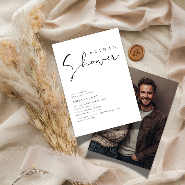 Elegant Script Budget Wedding Bridal Shower Photo Invitation (Creator Uploaded)